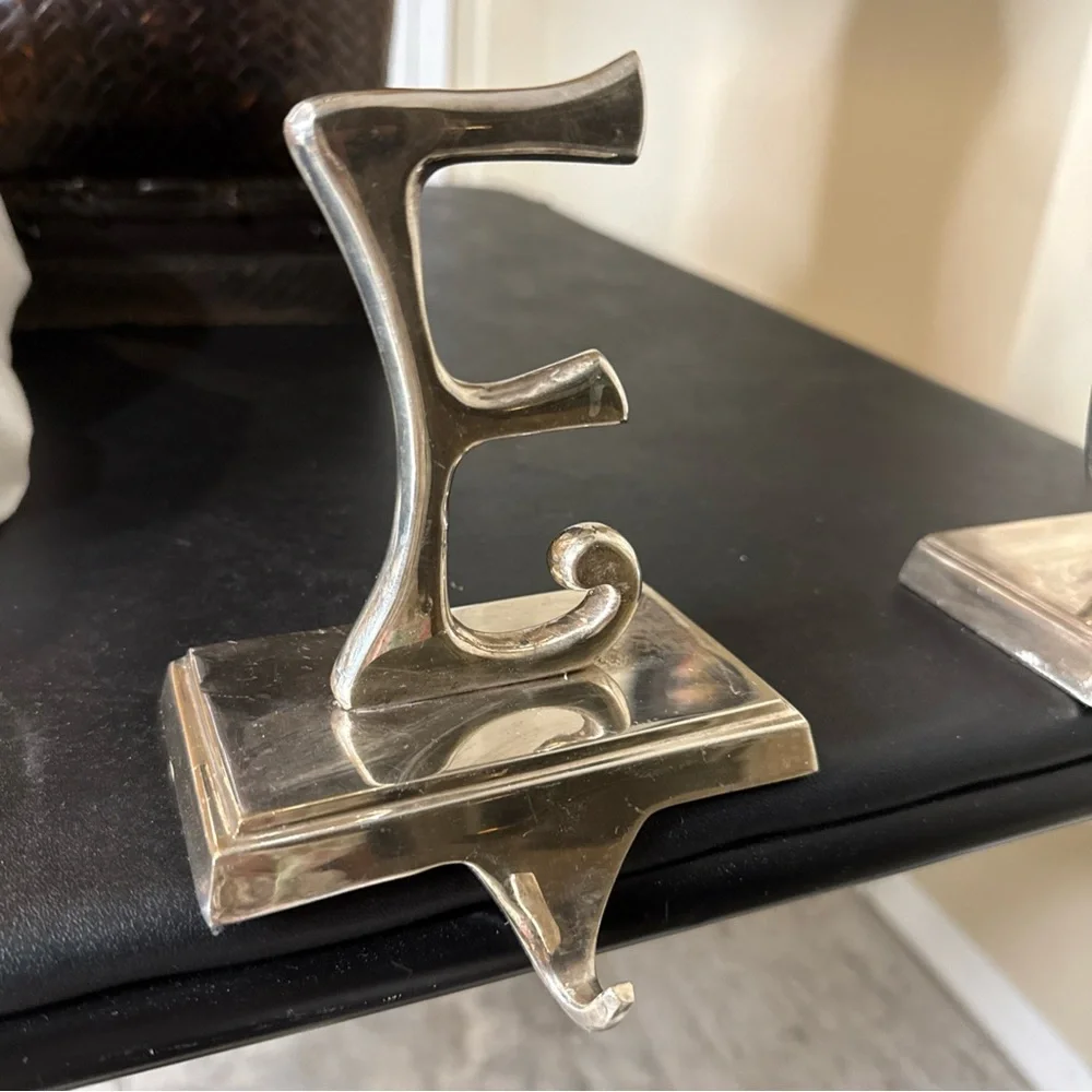 Pottery Barn Heavy Silver Stocking Holder Curly Letter E